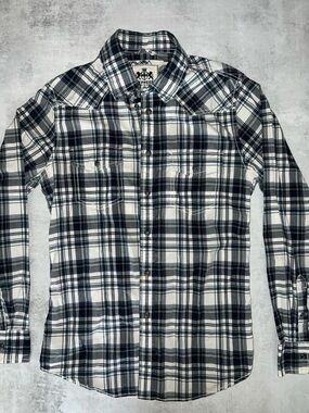 Express Men’s Black and White Plaid Button-Down Shirt